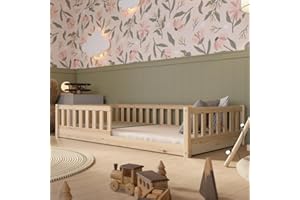 Crazy Pine Letto per Bambini 190x90 cm – Letto Montessori a Pavimento in Legno Massiccio con Barriera – Sicuro per Bambini Piccoli – Design Scandinavo - Crazy Basic