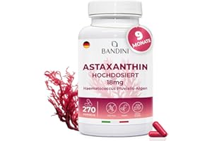 ‎BANDINI Bandini® Pure Astaxanthin 18 mg pro Kapsel, 270 Kapseln, 9 Monate Vorrat (1 Kapsel pro Tag), Alge Haematococcus Pluvialis - Natürliches Astaxanthin, frei von Magnesiumstearat, GMO-frei