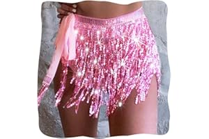 Flovel Falda con borlas de Lentejuelas Danza del Vientre Pañuelo a la Cadera Traje Rave Falda con Flecos Traje Rave para Mujeres y niñas