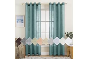 MIULEE 2er Set Voile Vorhang Sheer Leinenvorhang mit Ösen Transparente Leinen Optik Gardine Ösenschal Wohnzimmer Fensterschal Lichtdurchlässig Dekoschal Schlafzimmer 140x215cm (B x H) Staubiges Blau