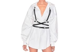 JASGOOD Women's Punk Vest Belt for Dresses Halloween PU Leather Skinny Body Adjustable Belt with Gothic Circle for Cosplay Party