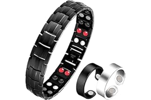 LOCCY Bracelet Magnétique Pour Homme, Bracelet Magnétique en Acier Titane Bracelet Magnétique à Double Rangée + 2x Ensemble d’anneaux Magnétiques Cadeau pour d'Anniversaire, de Fête des Pères, de Noël