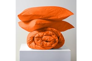 Lisola Set Copripiumino Matrimoniale, in Cotone Pregiato, Made in Italy, Sacco Copripiumino 250x240cm + 2 Federe 50x80cm, Tinta Unita. Modello: Tortona, Arancio