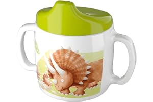 HABA Dinos 1305142001 Learning Cup - Toddler Drinking Cup with Anti-Drip Lid - Ergonomic Handles & Shatterproof