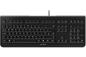 CHERRY KC 1000, Wired Keyboard, UK Layout (QWERTY), Plug & Play via USB Port, Flat Design, Whisper-Quiet Keystrokes, Black