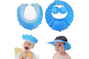 XPOOS 2 Pcs Baby Shower Cap Shield,Shower Caps for Kids Waterproof,Silicone Baby Bath Visor Hat,Adjustable Shampoo Shield Eye and Ear Protection for Kids Bathtime 0-9 Years Old Children