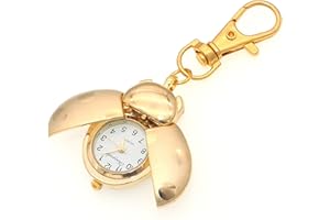 Angkoole Unisex analogico al quarzo dorato Coccinella orologio da tasca portachiavi ciondolo porta orologio