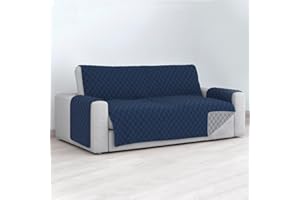 MERCURY TEXTIL- Funda de Sofá Reversible, Protector para Sofás Acolchado, Funda con Reposabrazos. Variedad de Medidas (3 Plazas, Azul Marino)