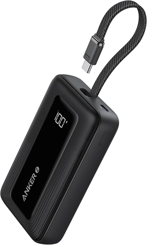 Anker Zolo Power Bank (2025 Upgraded Version), 20,000mAh 30W High-Speed Portable Charger with Built-in USB-C Cable, Battery Pack for iPhone 17/16 / 15 Series, Galaxy, and More