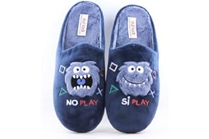 Lares - Zapatillas Casa para hombre y niño Play - Frase Divertida No molestar jugando a la Play Tallan un poco justas. Recomendamos una talla más de la habitual.