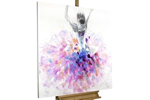 Kunstloft Quadro su tela | 100% DIPINTO A MANO | 80x80cm | Dipinto 'Prima ballerina' | Ballerina | Lilla Bianco | Arte moderna