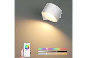 Lightsjoy RGB Applique a Parete Controllo APP Interno Ricaricabile Lampada da Parete Led con Batterie Magnetica Luce da Parete Rotabile Luci parate Led per Soggiorno, Camera da letto - Bianco 1 Pc