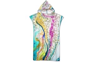 Surwin Hooded Changing Robe Adult Surf Poncho Towel, Beach Towel Surfing Swimming Robe Light Weight Compact Microfibre Changing Wetsuit for Women and Men (70 * 110cm,Rainbow colors)