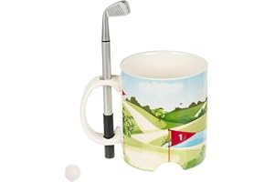 Ut ur den blå muggen, golfbana, med golfklubbspenna och golfboll