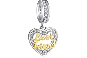 CRISNATA Coeur doré bicolore Charm-Argent sterling 925 Soeur d'amour, meilleure maman, meilleur ami pendentif en perles, Convient au bracelet européen