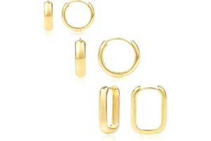 ALEXCRAFT Pendientes Para Mujer, 3 Pares De Pendientes Pequeños Para Cartílago Chapados En Oro De 14 Quilates S925, Hipoalergénicos, Adecuados Para Múltiples Piercings, Mujeres, Niñas y Hombres