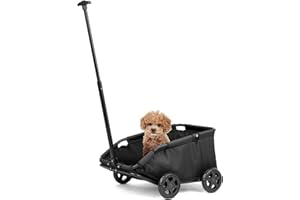 AESRAOU Mini Dog Strollers for Mini Pets, Foldable Multifunctional Shopping Carts with Extendable Pull Handle, Doggie Wagon Built-in Cushion and Safety Rope with Storage Bag (Black)