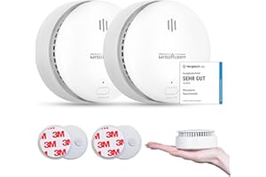 WISUALARM Rauchmelder, mit Magnethalterung, Rauchmelder 10 Jahre Batterie, Feuermelder mit Stille/Test-Taste, Feuermelder mit Fotoelektrischem Sensor, Tspricht Dem TÜV Zertifiziert EN 14604 Standard (2 STÜCK)