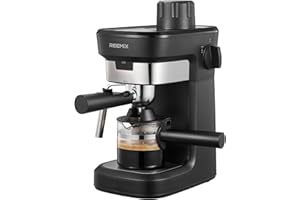 Reemix Macchina Caffè Macinato 6 Bar, Macchina da Caffè Espresso Manuale con Funzione Vapore, Schiuma di Latte Cremosa, Cappuccino Professionale, Piano Scalda Tazze, Misurino e Pressino Inclusi, Nero