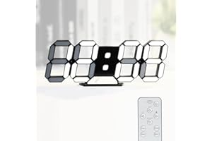 KOSUMOSU Uhren für Wohnzimmer Dekor, 9,7 Zoll große Digitale Wanduhr, Wecker Schwarze Uhr Wanddekoration, Dimmer/Uhrzeit/Datum/Temperaturanzeige, Fernbedienung (Schwarze Wanduhr mit weißem Licht)
