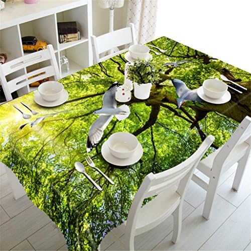 Dbtxwd Tablecloth 3D Green forest white pigeons Dust-proof Visual space Polyester Printing Party Dinner Decorative Table Top Cover , l