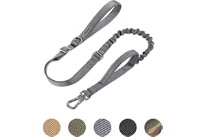 EXCELLENT ELITE SPANKER Ceinture de Chien Tactique 5-6 Pieds Lourds réglables sans tirage Ceinture de Chien de Jumping Militaire Corde de Plomb élastique 2 poignées de contrôle de Tapis(GRY)