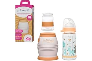 nip Fläschchenwasser-Abkühler Cool Twister + NIP GLAS Flasche 240ml mit Sauger Gr. M ab Geburt, Silikon Anti Colik Ventil