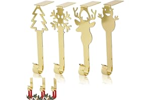TSLBW 4 Piezas Soporte para Calcetín de Navidad Colgadores de Calcetín de Navidad para Chimenea Colgadores de Corona de Navidad Ganchos de Mantel para Decoración de Navidad Clips de Calcetín Gold