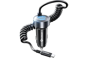 GUMOSH 65W [35W+30W] Multiport USB C KFZ Ladegerät, 1.2M 30W Autoladekabel USB C Spiralkabel, PD3.0&QC3.0 Schnellladegerät Autoladegerät Zigarettenanzünder, Handy Car Charger für iPhone,Samsung,iPad,Android