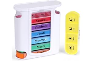 Opret Pilulier Semainier Français (Matin, Midi, Soir et Nuit) - Empilables Tour à Médicaments 7 Jours 28 Compartiments 4 Fois, pour Vitamines Suppléments Pilules