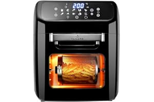 Tagars Forno Friggitrice Ad Aria Calda Da 12 Litri Con Display Digitale, Sistema A Riscaldamento Rapido, 12 Programmi Di Cottura, Timer e Temperatura Regolabili 1800 W (12 Litri, Nero)