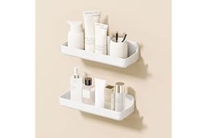 Ettori Shower Caddy, 2 Pack Bathroom Storage, Wall Mounted No Drilling Self Adhesive for Bathroom, Kitchen, White (A1310500-01-2-UK)