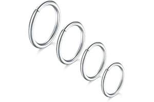 LAURITAMI 4 Pezzi piercing naso 16G/18G/20G/22G acciaio chirurgico sottile naso Piercing Ring Silver Set, Septum Clicker Ring, Lip Ear Nose Piercing gioielli 6/8/10/12MM
