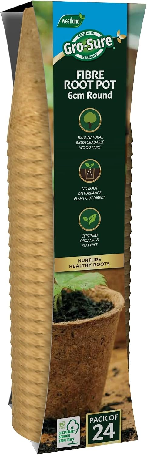 Gro-sure Fibre Pots Round 6cm 24pk Propagation kit, Brown