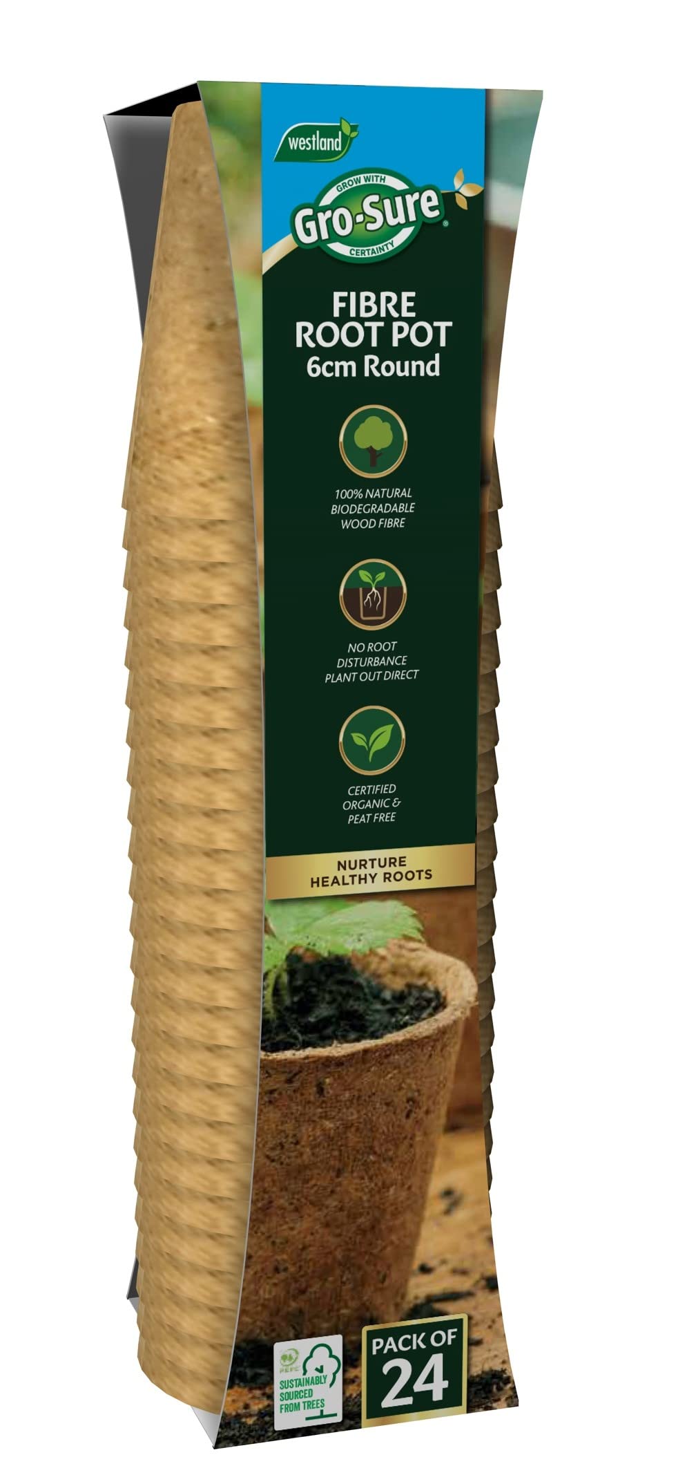 Gro-sure Fibre Pots Round 6cm 24pk Propagation kit, Brown