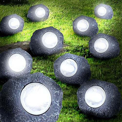 10er Set LED Solar Leuchten Steine Beleuchtung Garten Dekoration Lampen Außenlichter - 3