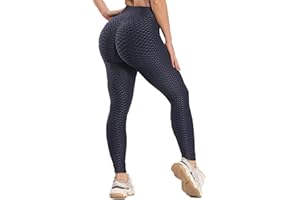 RIOJOY Women Anti Cellulite Gym Waffle Leggings, High Waist Yoga Pants Bubble Textured, Scrunch/Ruched Butt Lift Running Tights