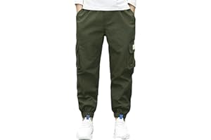 LAUSONS Boys Cargo Trousers for Kids Joggers Pants Elastic Waist Casual with Cuffed Bottom Age 4-15 Years