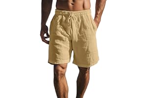 CUTeFiorino - Pantaloncini leggeri in lino, da uomo, estivi, lunghezza al ginocchio, in cotone, per sport, alla moda, super traspiranti, hawaiani, tinta unita, adatti per spiaggia e vacanze