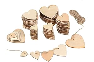 ToBeIT 100pcs Coeur en Bois avec Trou Tranche Bois Naturel en Forme de Coeur Coeur Bois Inachevé à Peindre Décoration Pendentive pour La Saint Valentin Noël Fête Mariage (30 – 80 mm)
