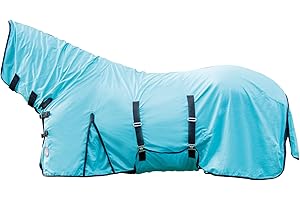 HKM Fliegendecke mit Halsteil -Aqua- | Atmungsaktive Insektenschutz-Decke für Pferde | Größe 115-165 (Aqua, 145)