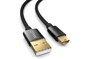 PAXO 5m Nylon Mini USB Kabel schwarz, USB auf Mini USB Ladekabel, Goldstecker, geflochtenes Kabel (Braided)
