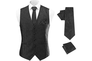 CLOUDSTYLE Allthemen Chaleco de traje de hombre Paisley Jacquard chaleco corbata bolsillo cuadrado traje chaleco conjunto para boda