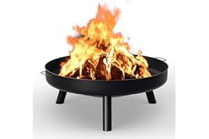 Jaxguom Feuerschale 80 cm, Feuerstelle Garten mit Griffen und Abnehmbaren Beinen,Feuerschale Edelstahl Tragbarkeit,Feuerkorb für Camping,Lagerfeuer