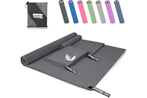 Pfloge® Asciugamano Microfibra Set di 3, 180x80cm Asciugamano Palestra Grande & 2 Pezzi 80x40cm Telo Mare Microfibra, Compatto & Ultraleggero, per Fitness, Sauna, Spiaggia, Viaggi(Grigio Scuro)