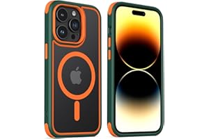 MobNano Hybrid Magnetisch Durchsichtig Hülle für iPhone 14 Pro Max Hülle [Kompatibel mit MagSafe] Stoßfest Bumper Transparent Magnet Handyhülle Silicone iPhone 14promax Case Grün/Orange