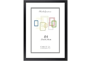 CHELY INTERMARKET | Marco de Fotos MOD-254 Hecho de Madera, Ancho de moldura 2cm con Acabado minimalista. Cuadro ideal para enmarcar títulos y certificados (Negro, A4)