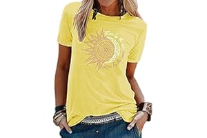 BAYNETIN Camisetas Mujer Manga Corta,Verano Elegante Camisas Casual Suelta Algodon Camisa Cuello en O Redondo T Shirts con Estampado