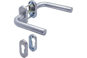 GENERIC Poignées de porte APECS sur rosace ovale en acier inoxydable pour porte d'entrée et portes intérieures avec rosace à clé - Cylindre profilé L H-0901+PZ - Argenté