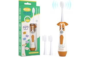 NELL&WELL Brosse à dents électrique pour enfants, minuterie de 2 minutes, 3 modes avec mémoire, étanchéité IPX 7, brosse à dents pour enfants avec 3 têtes à poils souples pour enfants à partir de 3